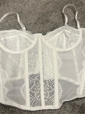 Sheer White Lace Longline Bustier Chemise Top